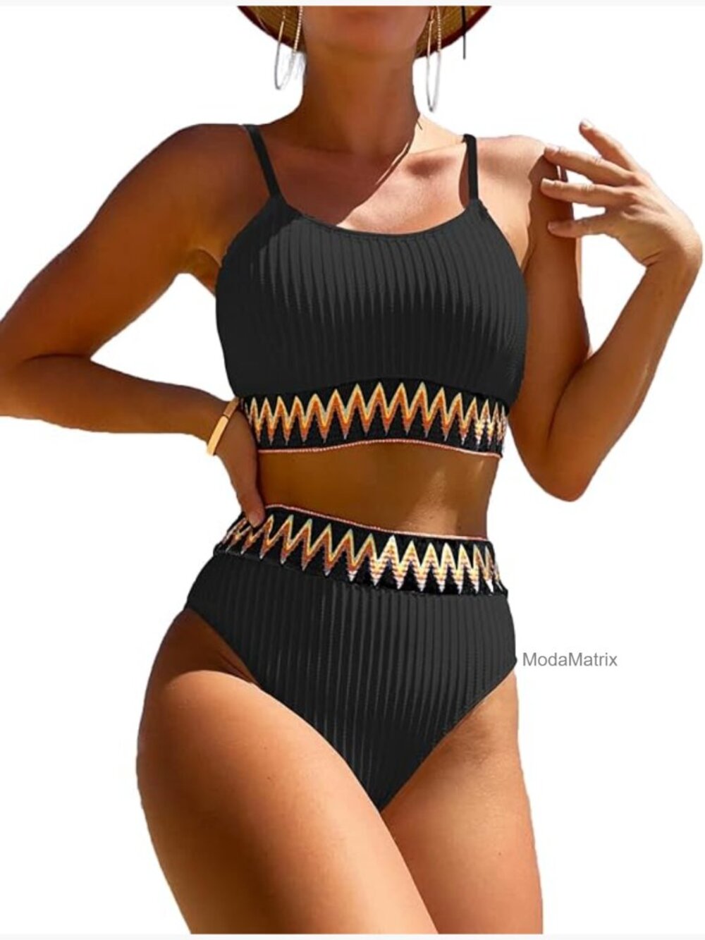 High Waisted Ribbed Bikini Set Crop Top Cheeky Bottom Bathing Suit